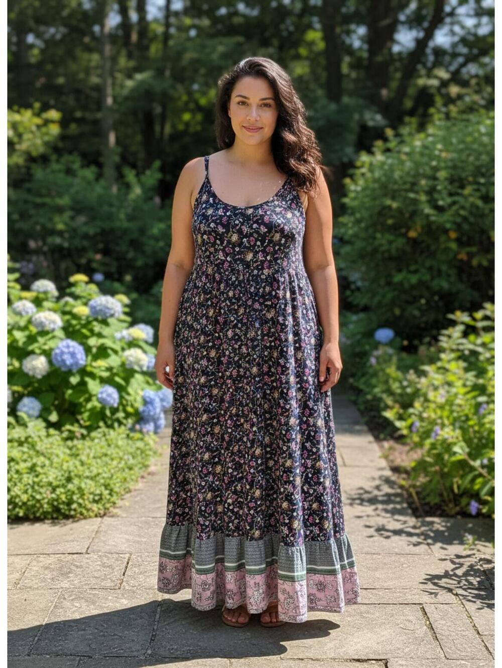 Buenos Ninos Women's Floral Maxi Dress Adjustable Straps XL